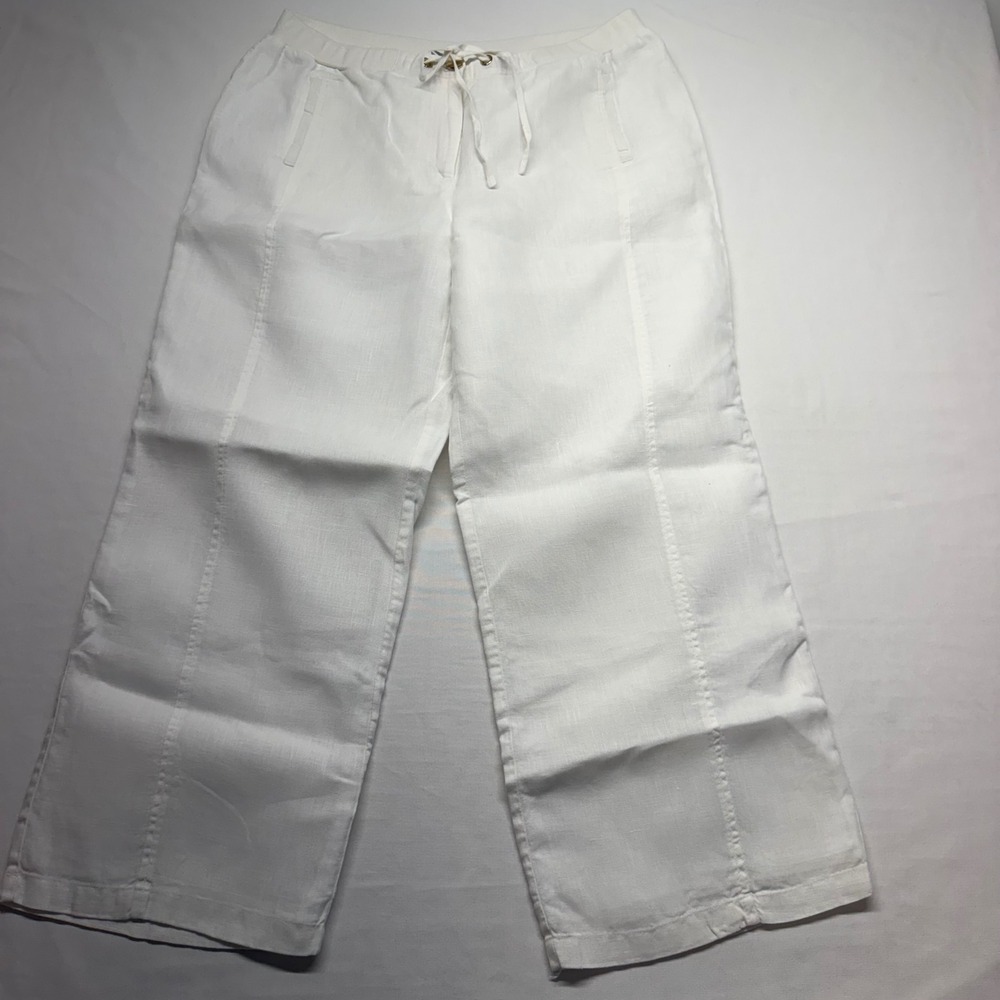 JM Collection Petite 14P Short White Linenβ Pull On Crop Pants Resort Beach
